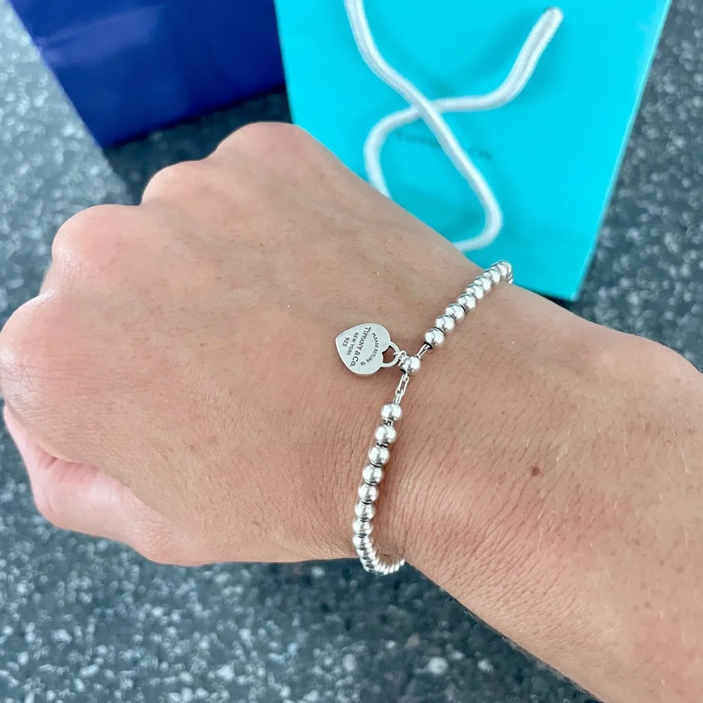 Tiffany Heart Tag Bead Bracelet in Silver 7.5 in - Picture 5 of 6